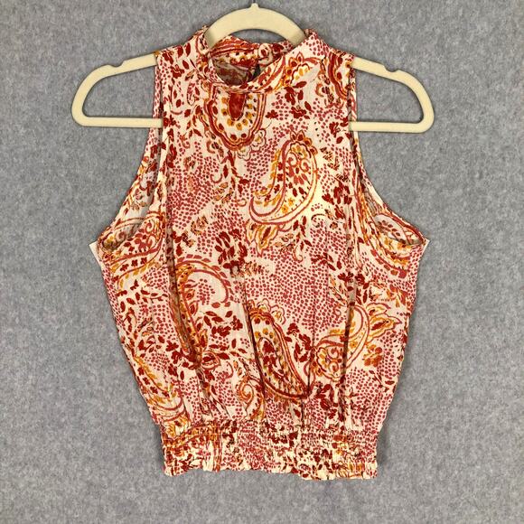 Cynthia Rowley Top Womens Small Orange Blouse Tank Paisley Boho Summer Resort - Picture 1 of 10